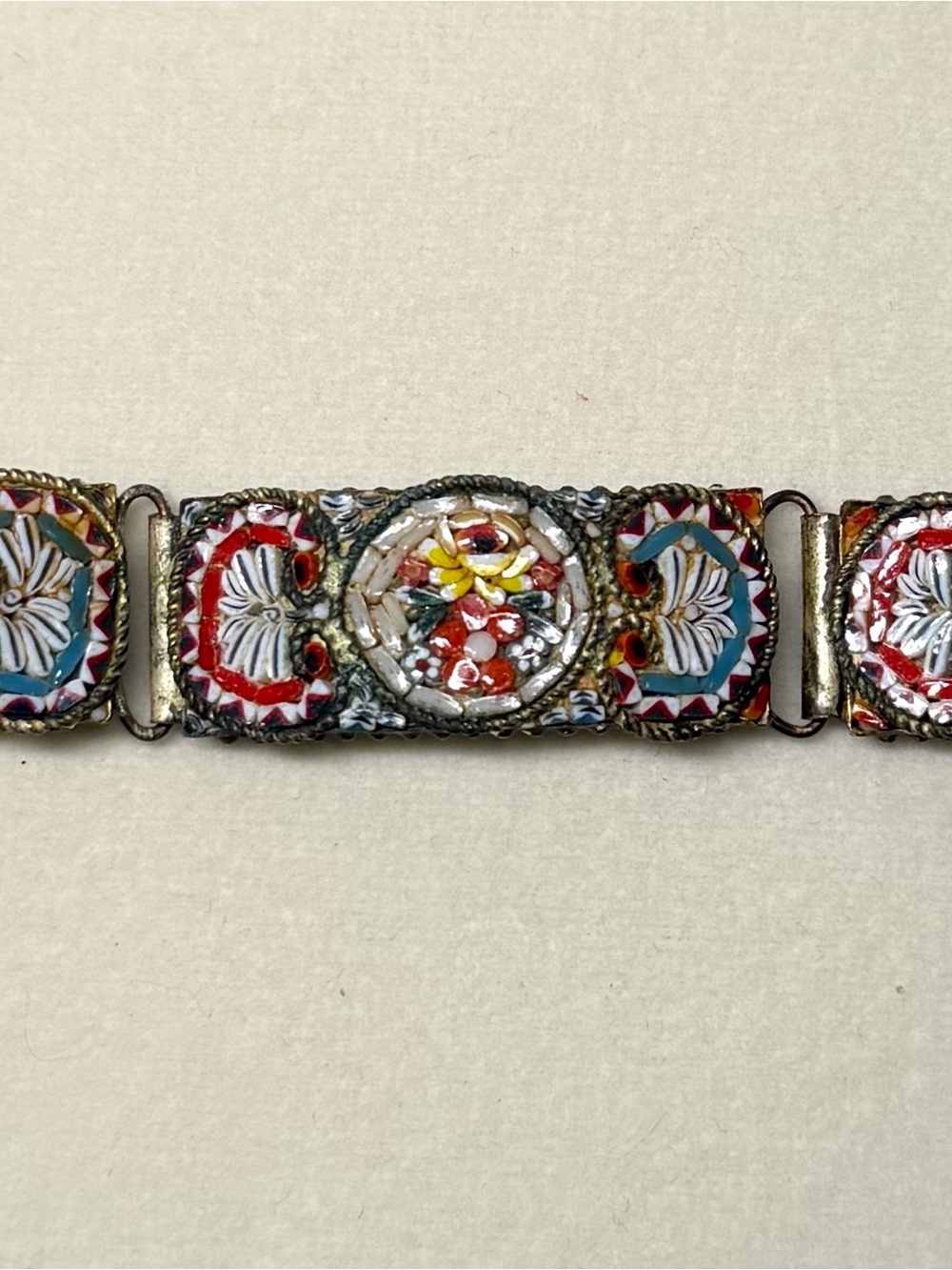 Vintage Italian Micro Mosaic Panel Bracelet - Handcrafted Floral Millefiori